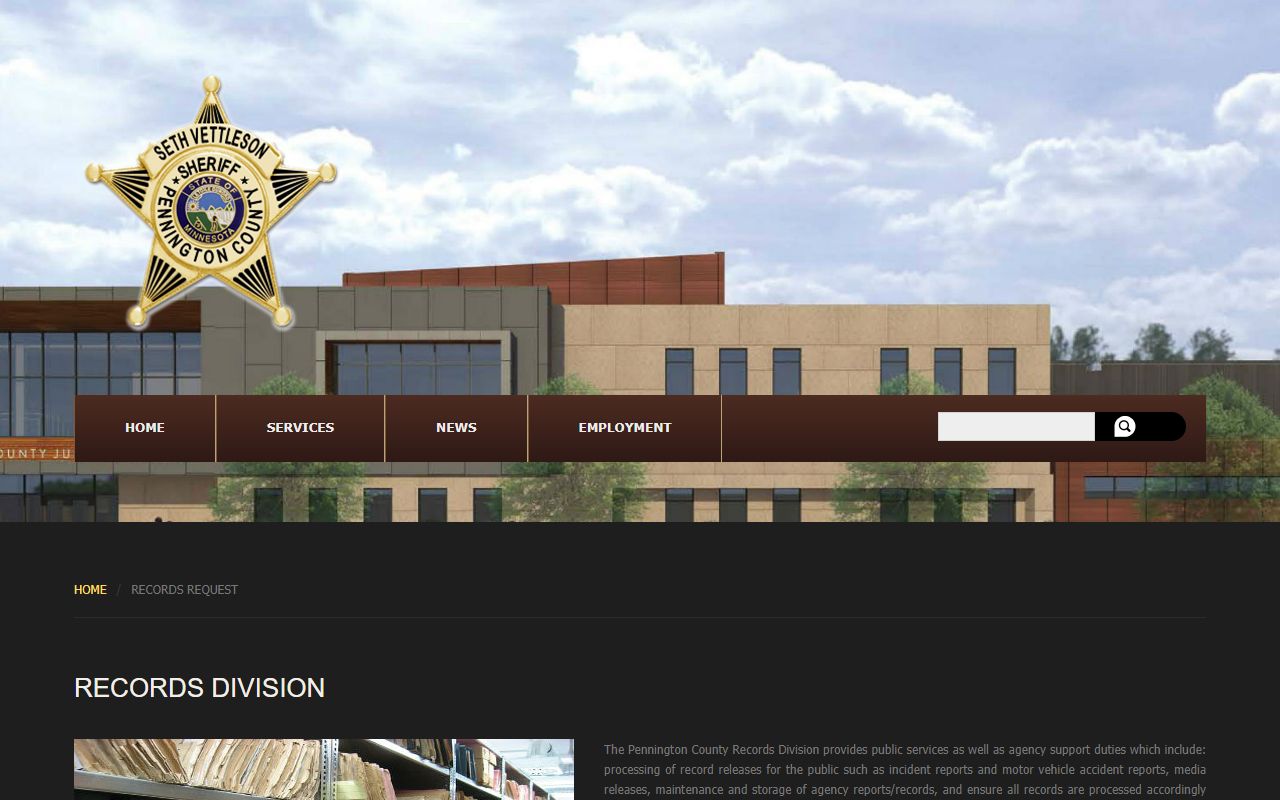 Pennington County Records Division for inmate booking records and jail records requests